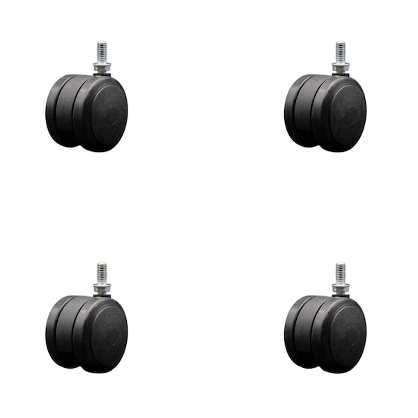 2-3/8'' Black Floor Safe Twin Wheel Casters 3/8 Threaded Stem , 4PK